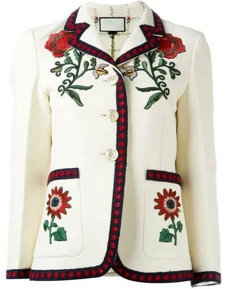 Embroidered Blazer & Pant Set in White