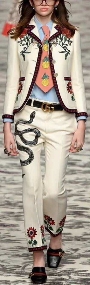 Embroidered Blazer & Pant Set in White