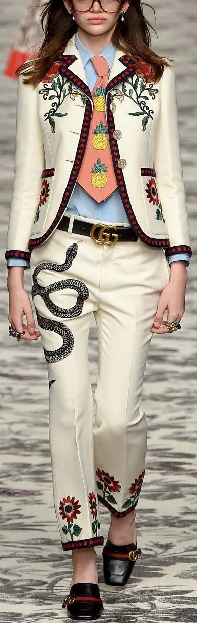 Embroidered Blazer & Pant Set in White