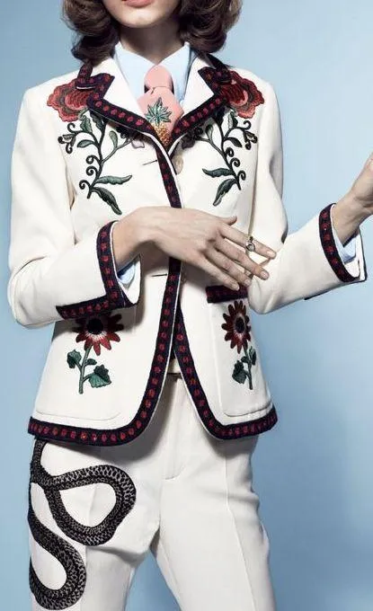 Embroidered Blazer & Pant Set in White
