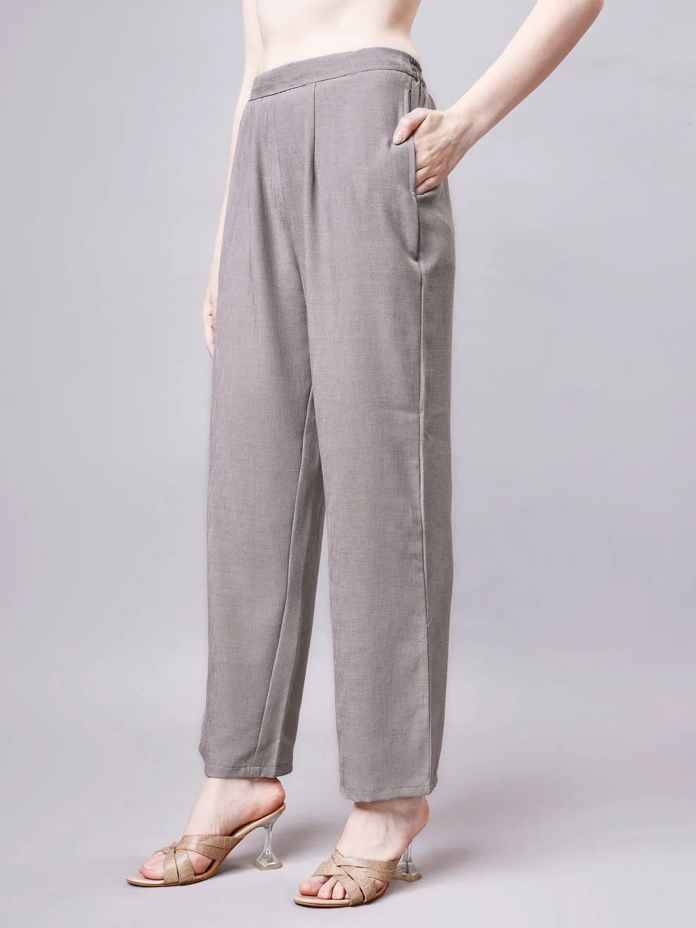 Ethereal Elegance Linen Ensemble: Embroidered Jacket, Crop Top & Pant