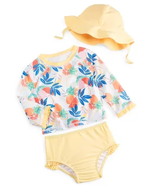 First Impressions Baby Girls Fruit Swim Shirt Upf 50 with Hat - Pale Sunflower