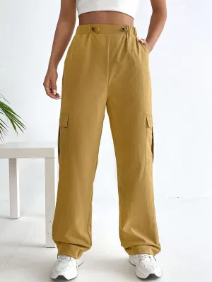 Flap Pocket Side Drawstring Hem Cargo Pants