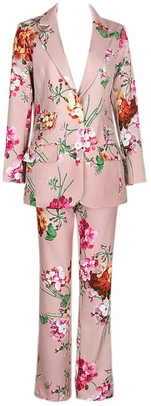 Floral 'Blooms' Printed Blazer & Pant Set-Ladies Suit in pink