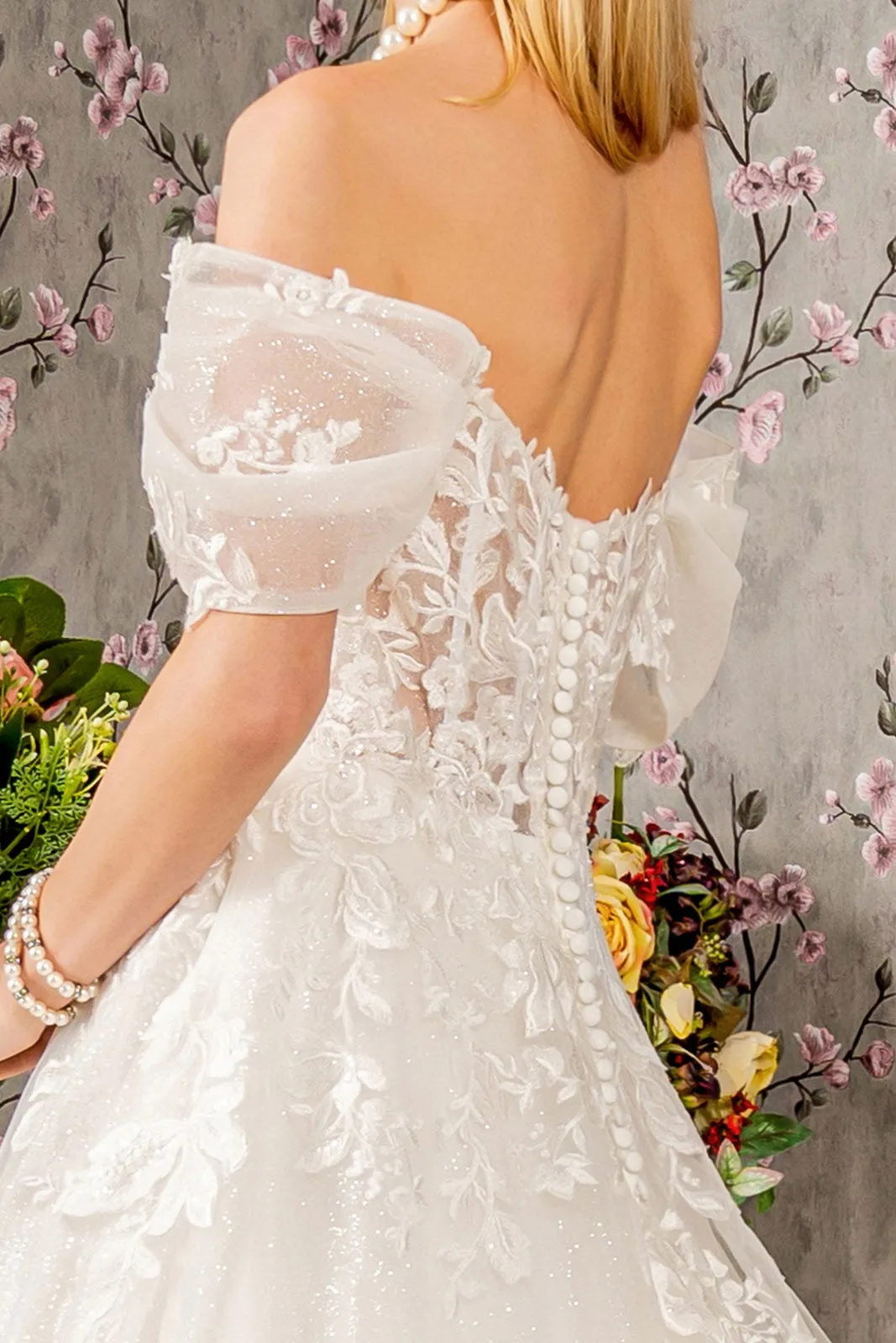 Floral Embroidery Sheer Bodice Mesh A-line Wedding Gown GLGL3480