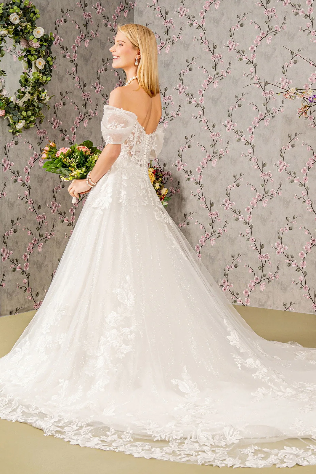 Floral Embroidery Sheer Bodice Mesh A-line Wedding Gown GLGL3480