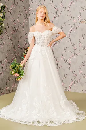 Floral Embroidery Sheer Bodice Mesh A-line Wedding Gown GLGL3480