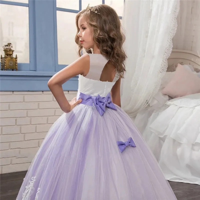 Flower Wedding Dress White First Communion Formal Long Lace Princess Prom Dress Long Gowns Kids Evening Formal Dress for Wedding