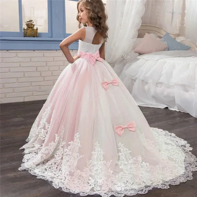 Flower Wedding Dress White First Communion Formal Long Lace Princess Prom Dress Long Gowns Kids Evening Formal Dress for Wedding