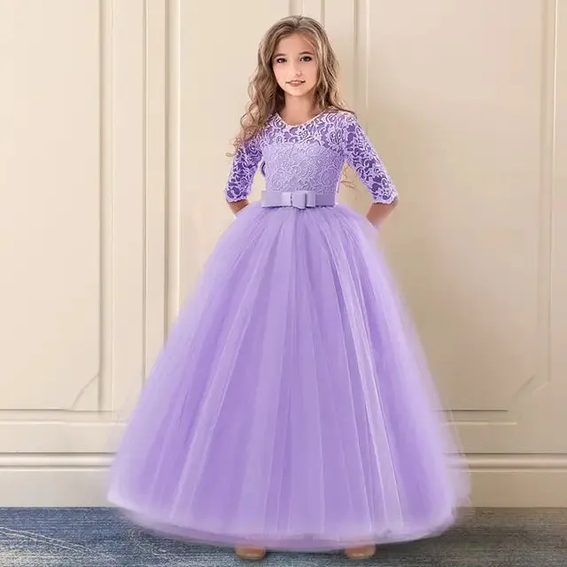 Flower Wedding Dress White First Communion Formal Long Lace Princess Prom Dress Long Gowns Kids Evening Formal Dress for Wedding