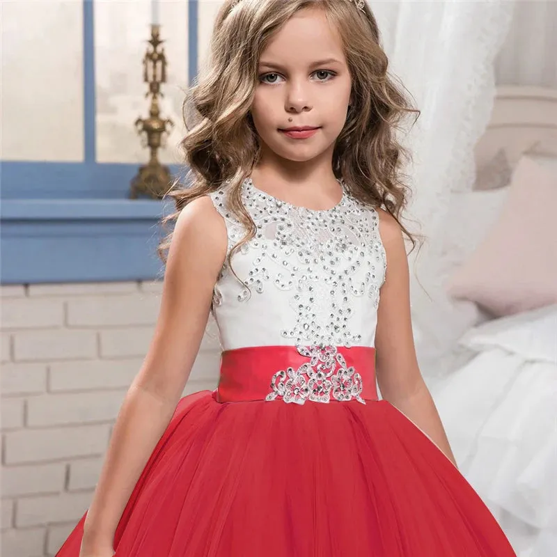Flower Wedding Dress White First Communion Formal Long Lace Princess Prom Dress Long Gowns Kids Evening Formal Dress for Wedding