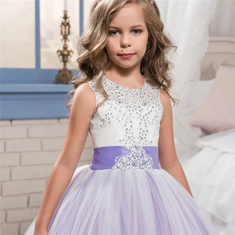 Flower Wedding Dress White First Communion Formal Long Lace Princess Prom Dress Long Gowns Kids Evening Formal Dress for Wedding