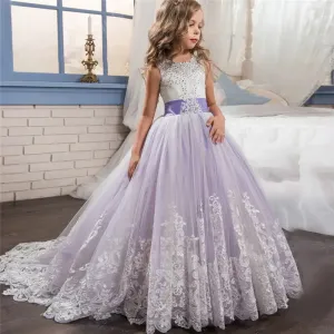 Flower Wedding Dress White First Communion Formal Long Lace Princess Prom Dress Long Gowns Kids Evening Formal Dress for Wedding