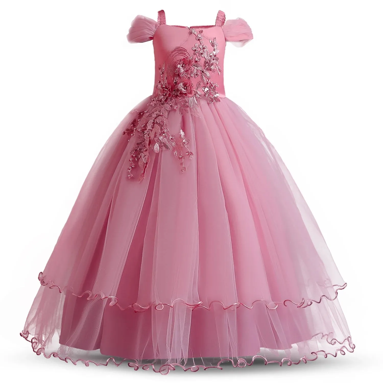 Flower Wedding Dress White First Communion Formal Long Lace Princess Prom Dress Long Gowns Kids Evening Formal Dress for Wedding