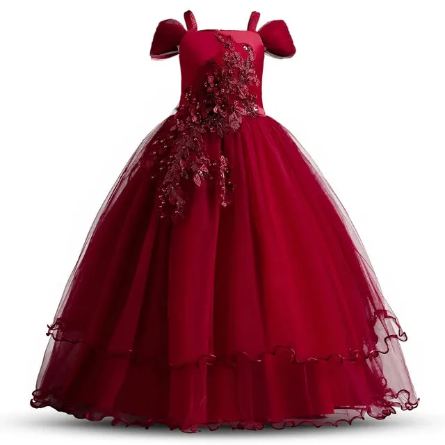 Flower Wedding Dress White First Communion Formal Long Lace Princess Prom Dress Long Gowns Kids Evening Formal Dress for Wedding