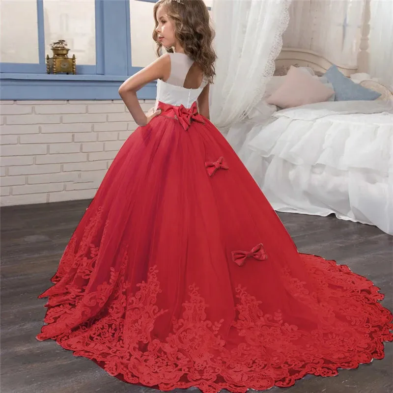 Flower Wedding Dress White First Communion Formal Long Lace Princess Prom Dress Long Gowns Kids Evening Formal Dress for Wedding