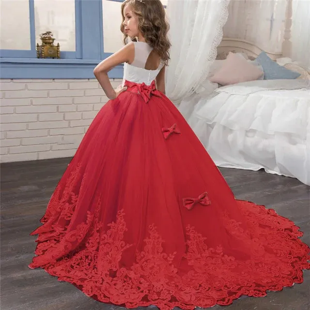 Flower Wedding Dress White First Communion Formal Long Lace Princess Prom Dress Long Gowns Kids Evening Formal Dress for Wedding