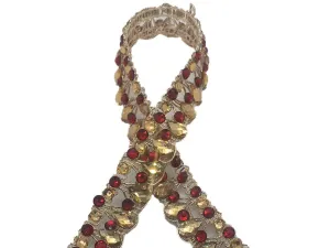 Golden Dark Red Drop Stone Work Embroidered Border