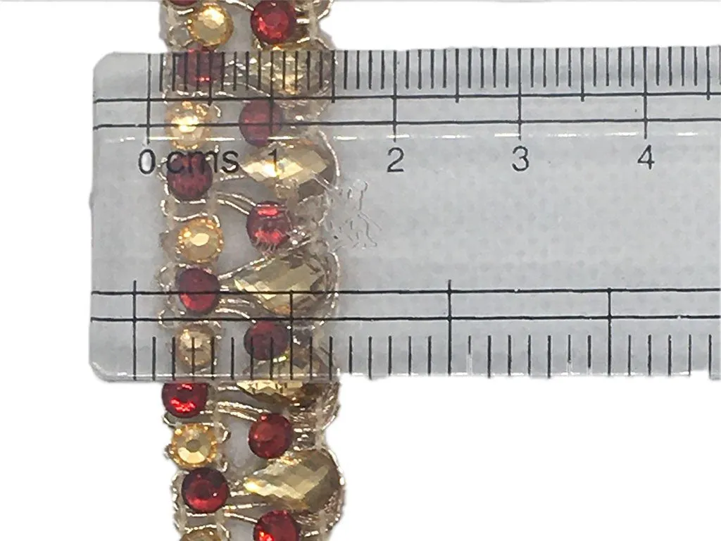 Golden Dark Red Drop Stone Work Embroidered Border