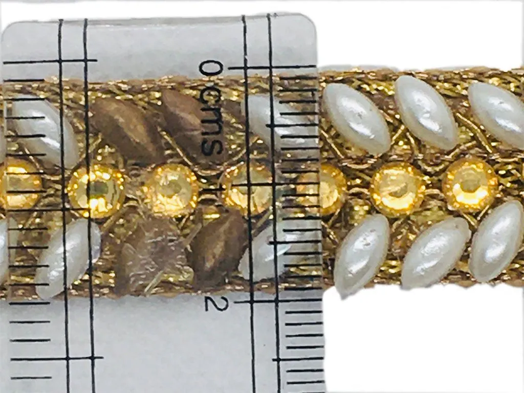Golden White Designer Stone Work Embroidered Border