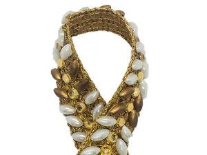 Golden White Designer Stone Work Embroidered Border