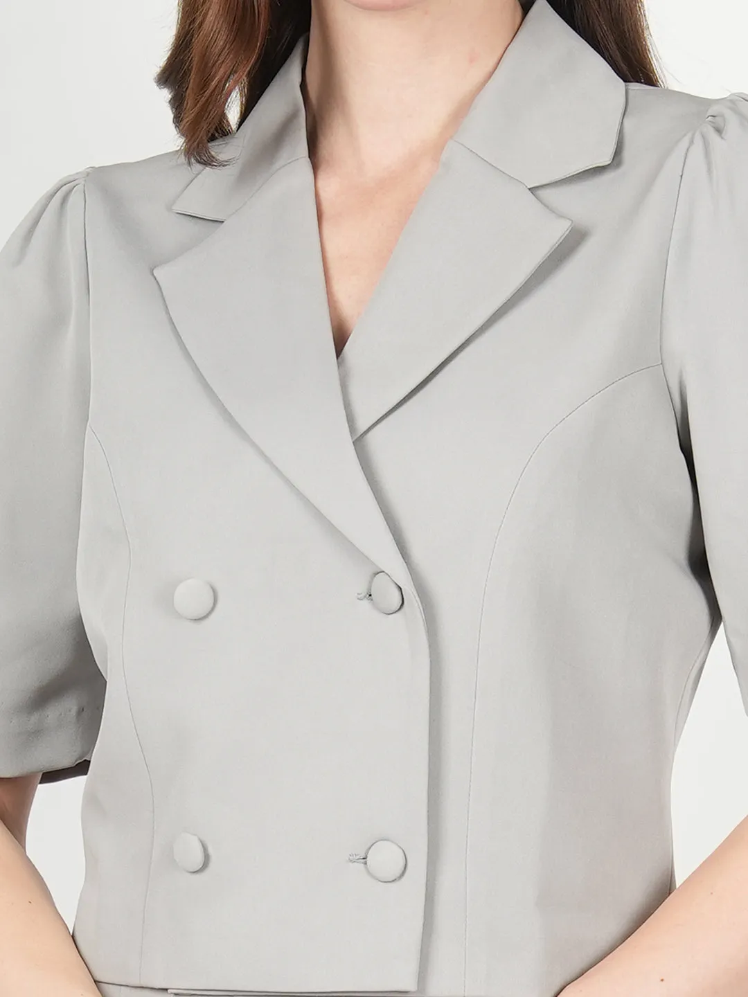 Grey Blended Fabric Sunbeam Blazer Top With Skirt