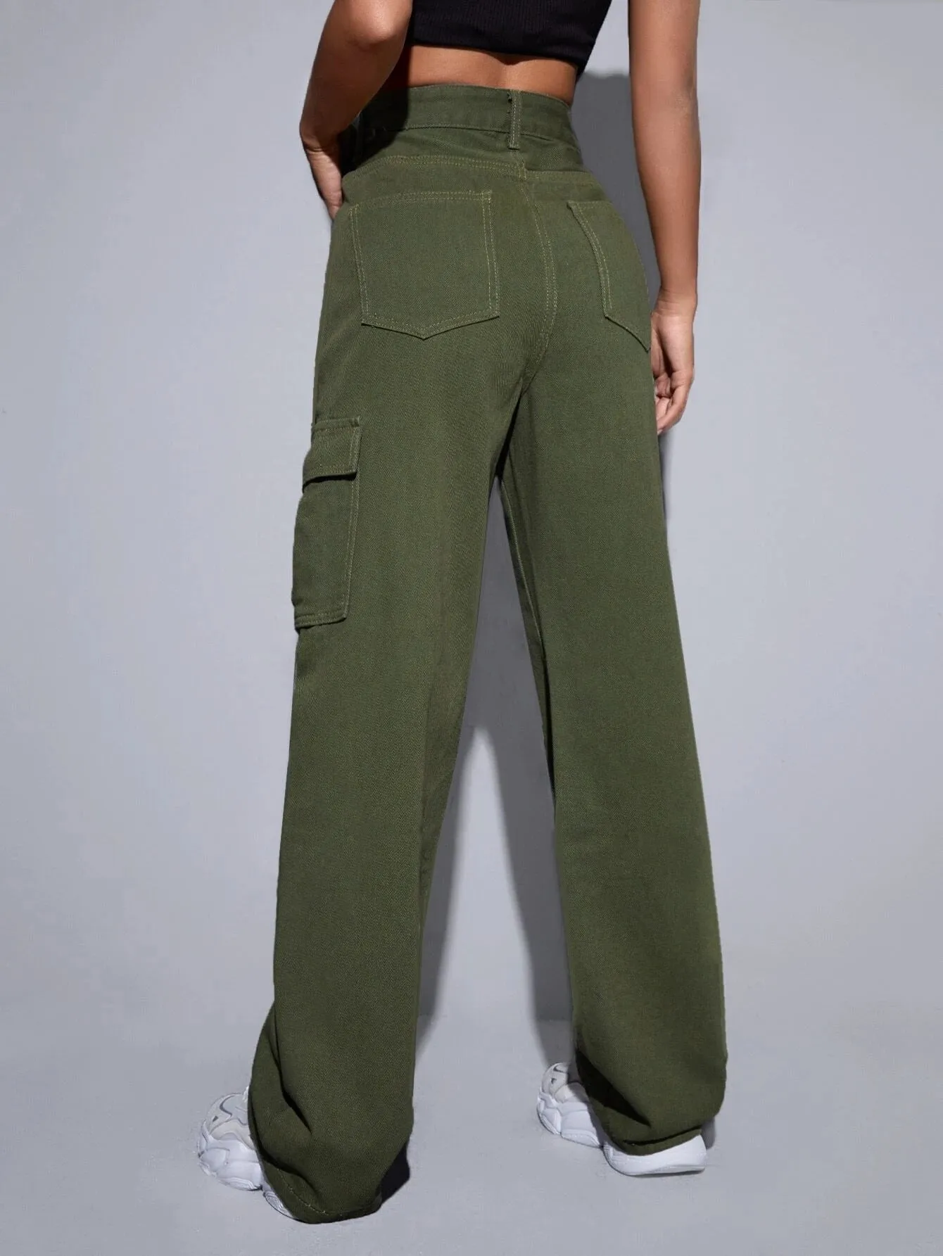 High Waist Button Cargo Jean