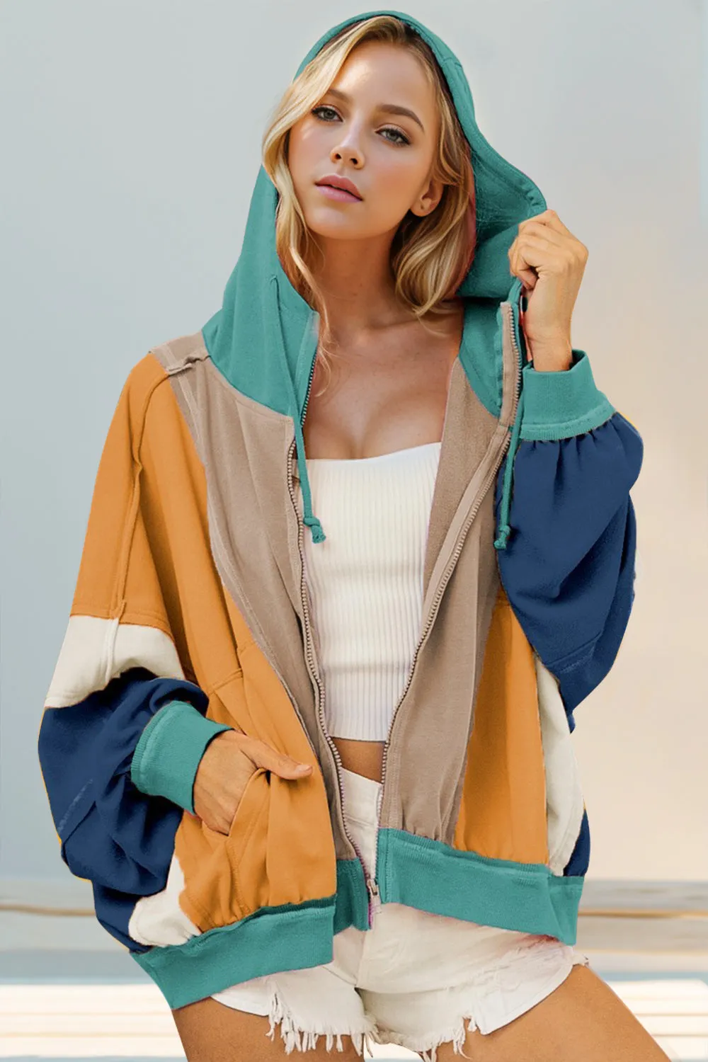 Hiking Color Block Zip Up Hoodie