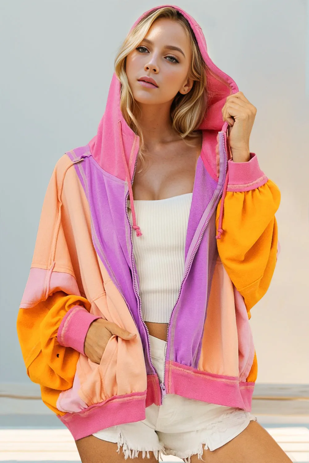 Hiking Color Block Zip Up Hoodie