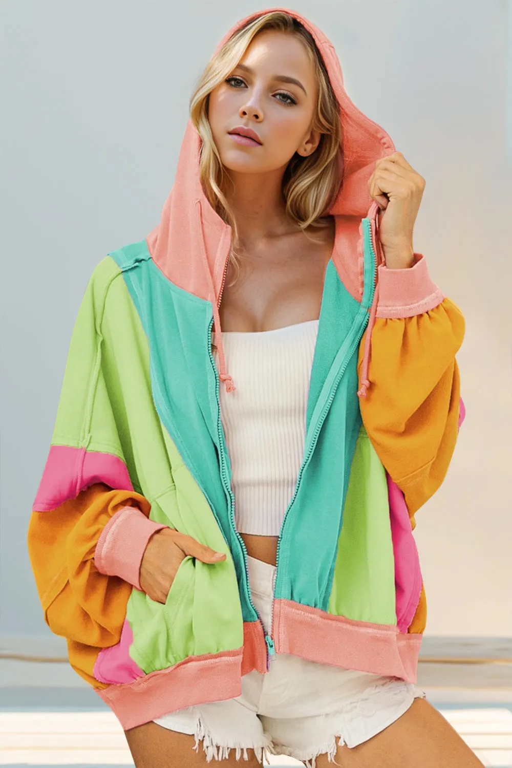Hiking Color Block Zip Up Hoodie