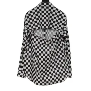Homme Plus Mens Button Up Checkered Board Cut Out Shirt