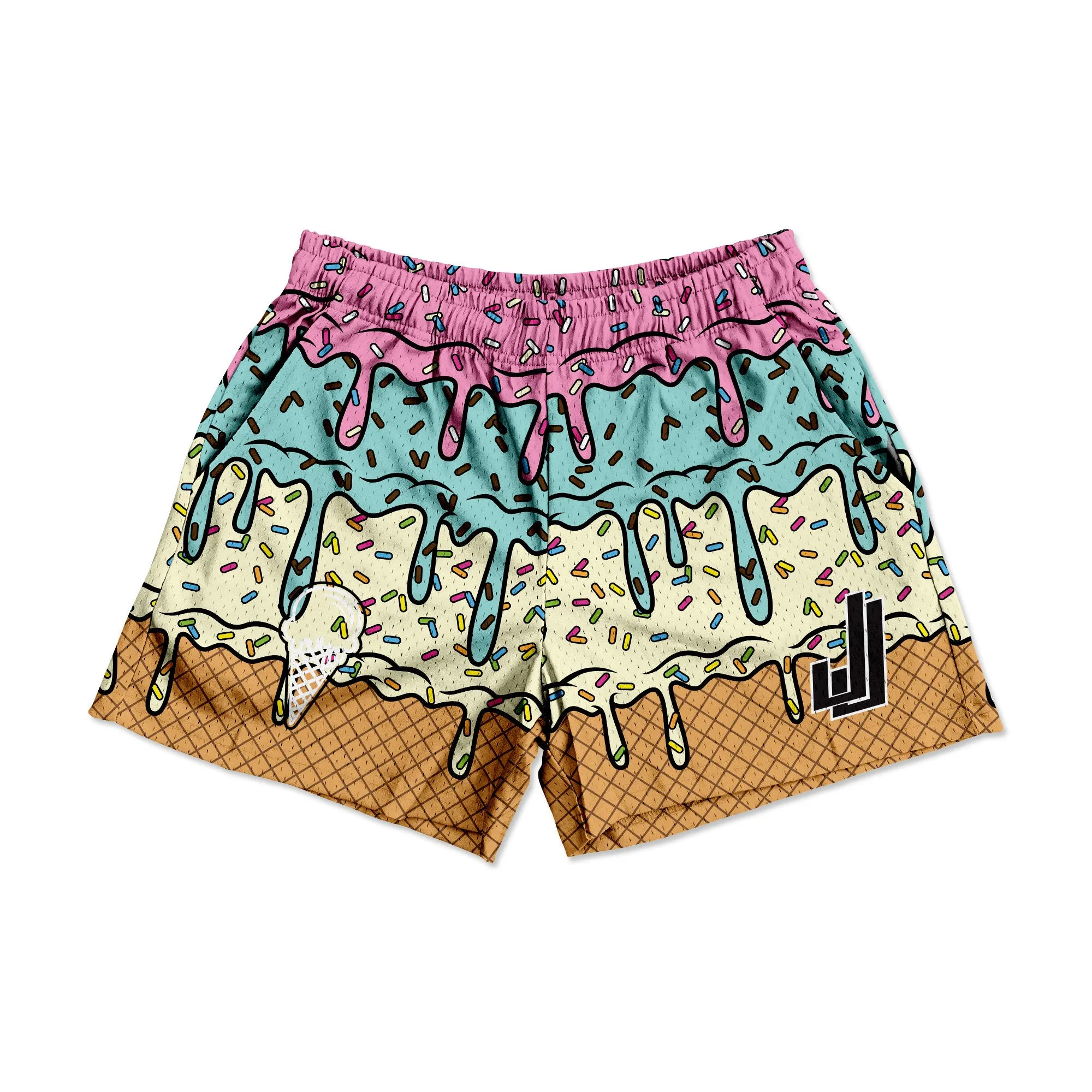 Ice Cream Drip - Premium Mesh JJ Shorts - 5 Inch Inseam