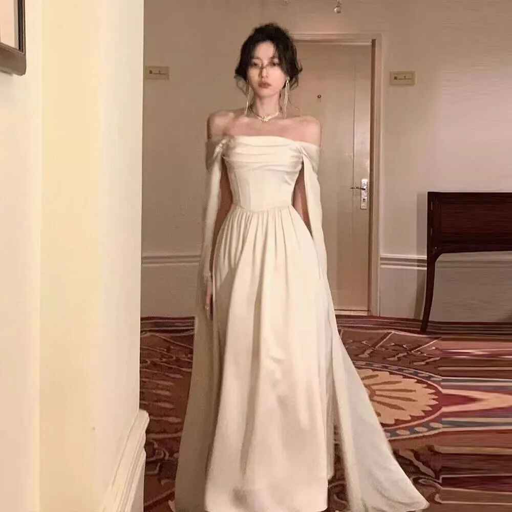 Ivory Satin Long Prom Dresses Evening Party Dresses J2763