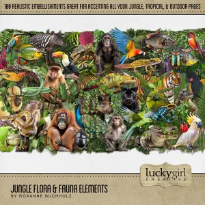 Jungle Flora & Fauna Elements Digital Scrapbook Kit