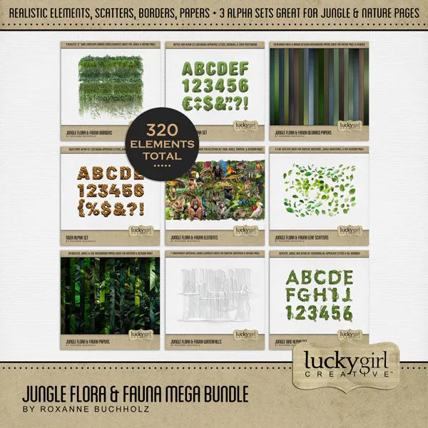 Jungle Flora & Fauna Elements Digital Scrapbook Kit