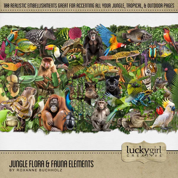 Jungle Flora & Fauna Elements Digital Scrapbook Kit