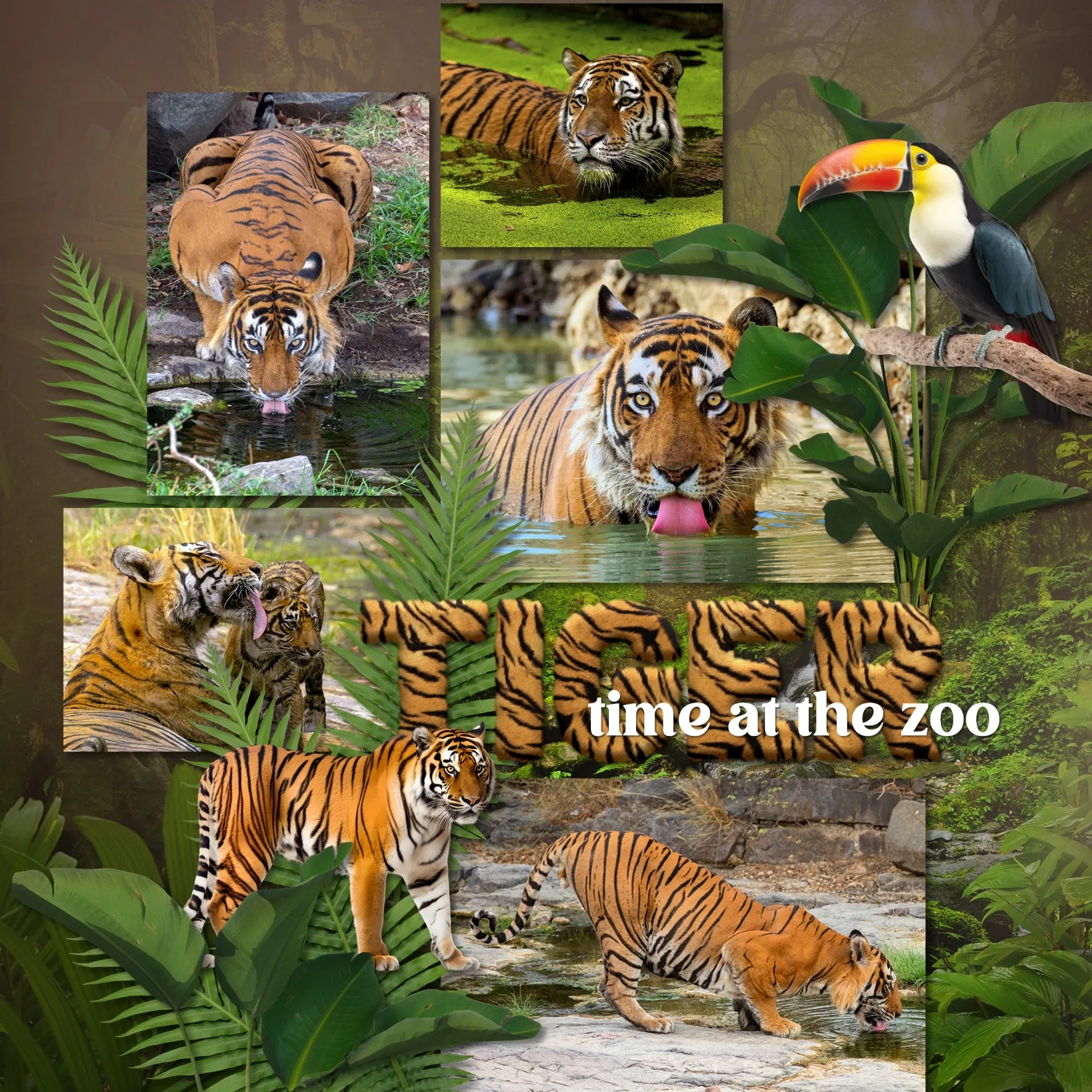 Jungle Flora & Fauna Elements Digital Scrapbook Kit