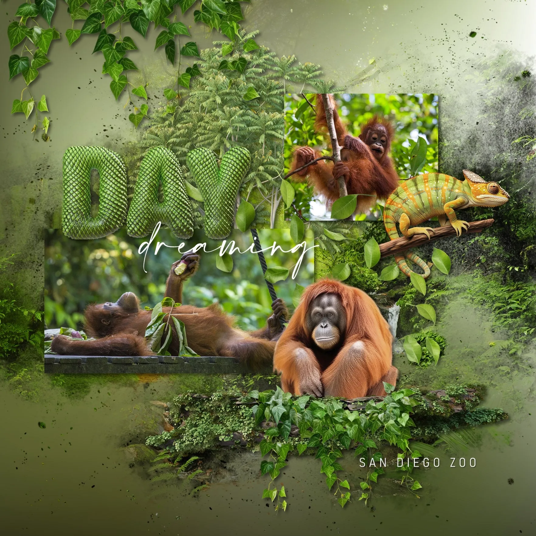 Jungle Flora & Fauna Elements Digital Scrapbook Kit