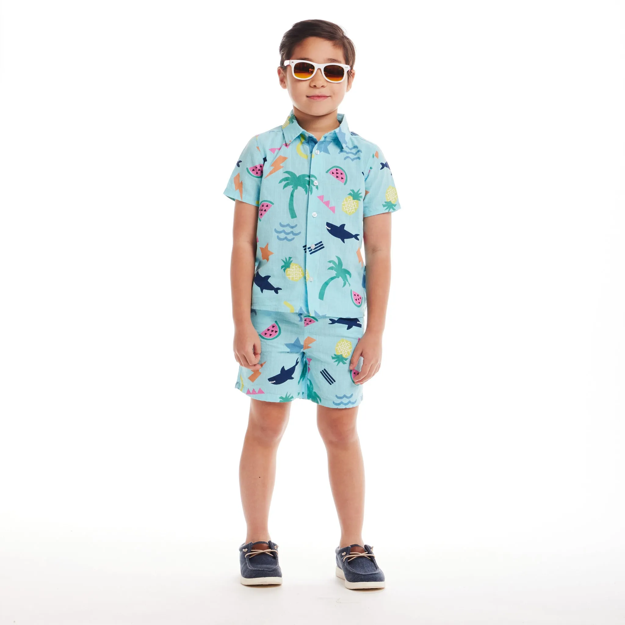 Kids (2-7) Fun Print Buttondown Set | Tropical Adventure