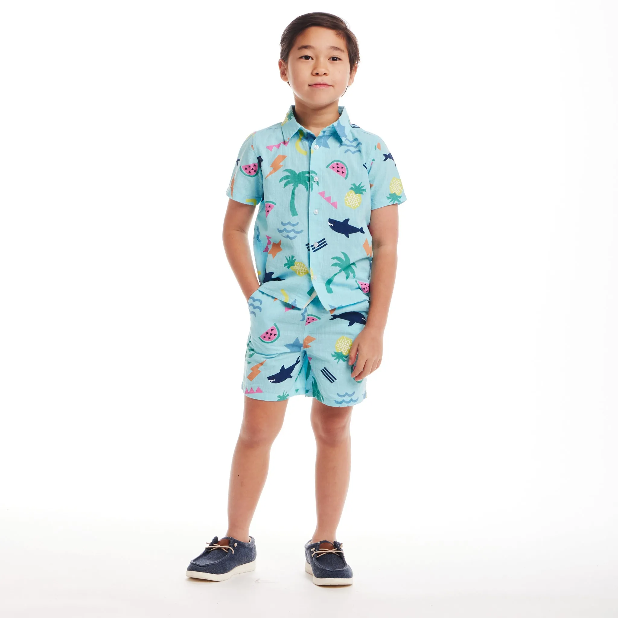 Kids (2-7) Fun Print Buttondown Set | Tropical Adventure