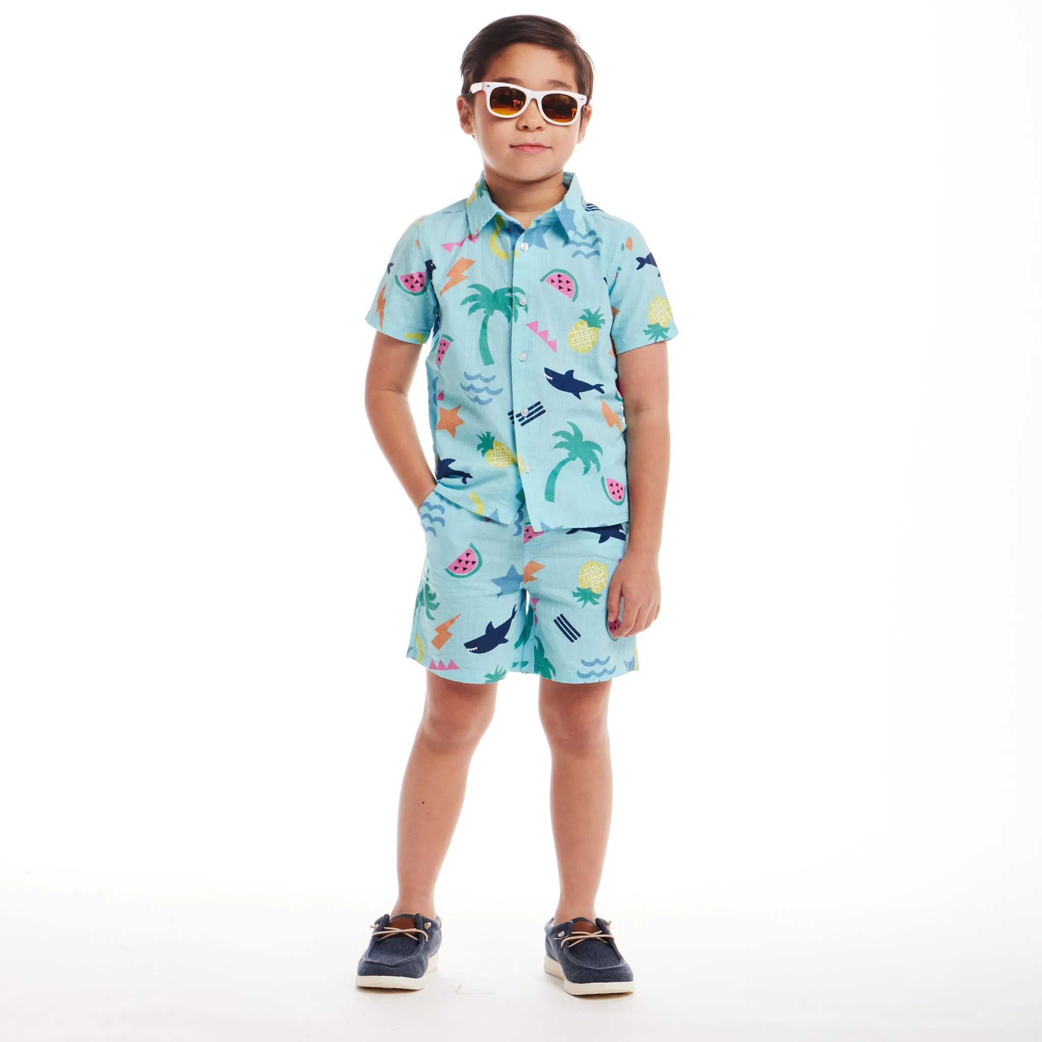 Kids (2-7) Fun Print Buttondown Set | Tropical Adventure