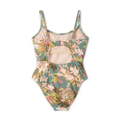 Kona Sol Women's Shirred One Piece Swimsuit Medium Coverage Swimwear