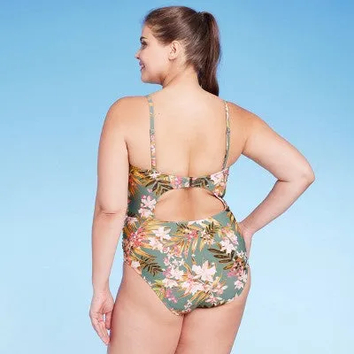 Kona Sol Women's Shirred One Piece Swimsuit Medium Coverage Swimwear