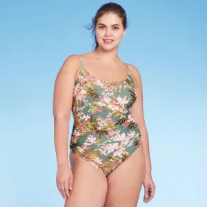 Kona Sol Women's Shirred One Piece Swimsuit Medium Coverage Swimwear