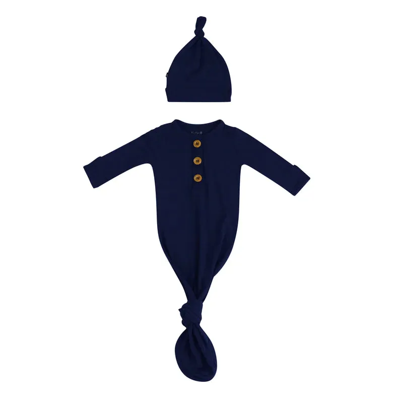 Kyte Baby Knotted Gown & Hat Set / Navy