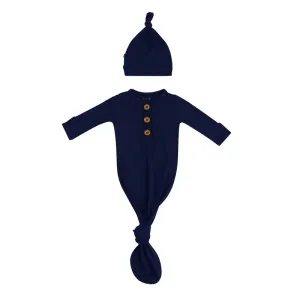 Kyte Baby Knotted Gown & Hat Set / Navy