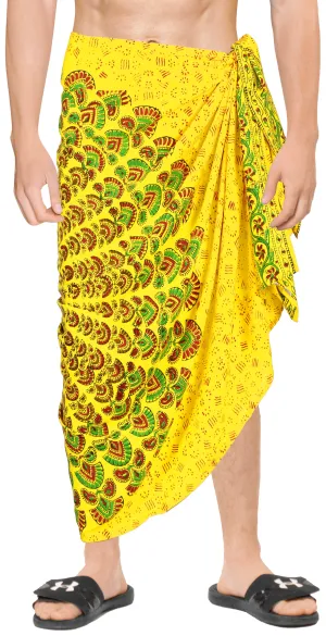 La Leela Men's Hawaiian Beach Wrap Sheer Sarong Swimming Bathing Suit Towel Beachwear Swim Pareo Cover up Long 72"X42"  Yellow 138063