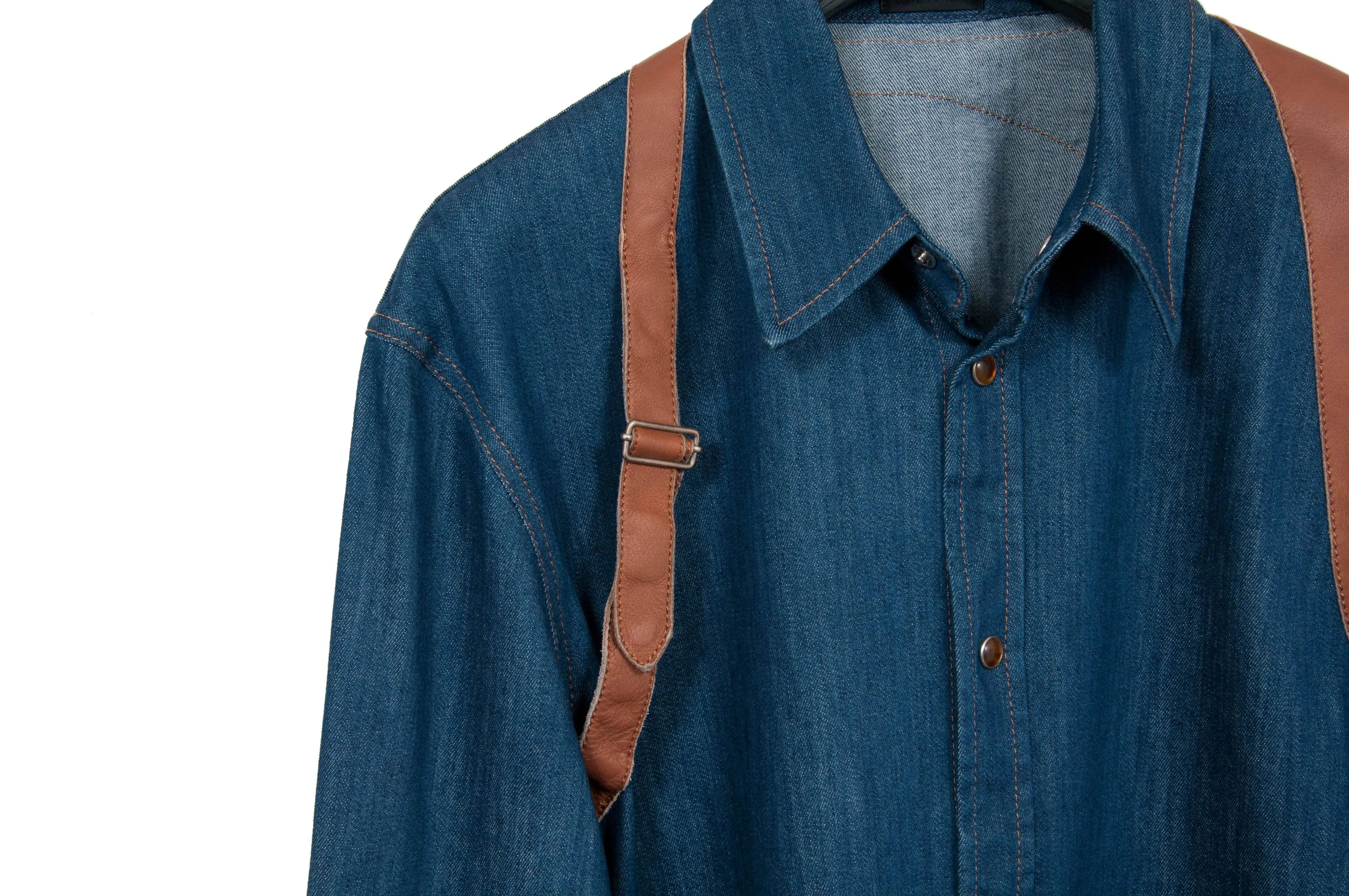 Leather Harness Single Cuff Denim Shirt