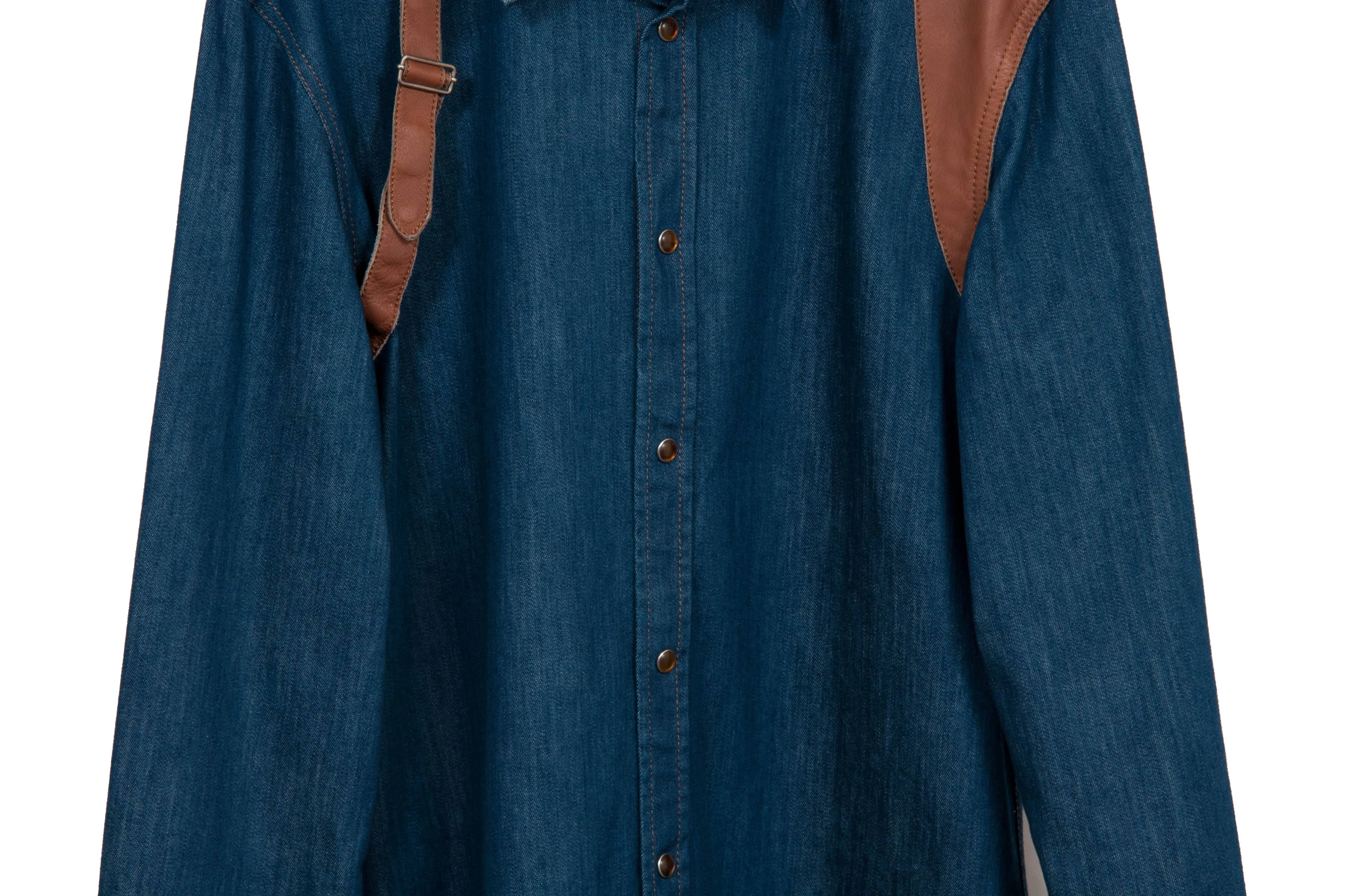 Leather Harness Single Cuff Denim Shirt
