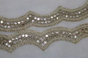 Light Golden Pearl and Mirror Work Embroidered Border